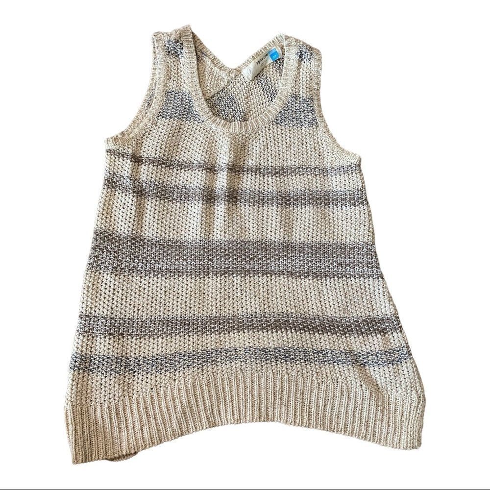 Anthro | Sparrow Sleeveless Vest Cotton Linen Blend Cream Gray Stripe Sweater XS